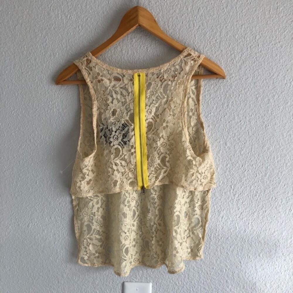 LF Cream Lace Top Neon Zipper Open Back Sheer  NWT - Picture 3 of 5